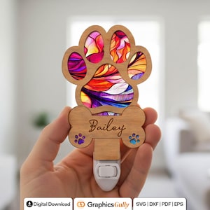 Luz nocturna conmemorativa de pata de perro en formato SVG / Archivo cortado por láser en capas para recuerdo de mascotas / SVG, PDF, DXF / Archivo láser Glowforge / Descarga digital