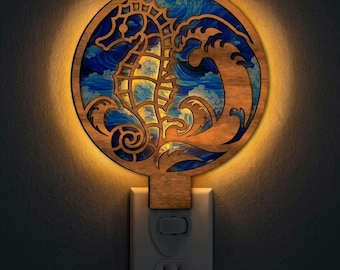 Wave Sea Horse Night Light SVG | Seahorse Lamp Laser Cut File | Ocean LED Night Light | Digital Download | Svg Pdf Dxf