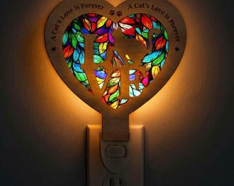 Cat Love Night Light SVG | Heart Cat Lamp Laser Cut File | Cat Lover Lamp Template | Digital Download | Svg Pdf Dxf
