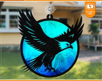 Flying Eagle Suncatcher | Round Shaped Wall Art, Window Ornament | Acrylic Sun catcher | Glowforge Laser Cut File | SVG, DXF, PDF
