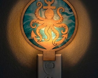 Octopus Anchor Night Light SVG | Nautical Octopus Lamp Laser Cut File | Coastal LED Light | Digital Download | Svg Pdf Dxf