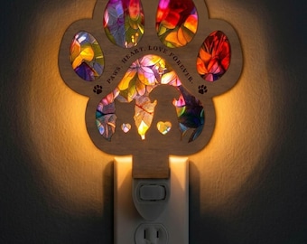 Cat Dog Paw Night Light SVG | Paw Print Lamp Laser Cut File | Pet Lover Lamp Template | Digital Download | Svg Pdf Dxf