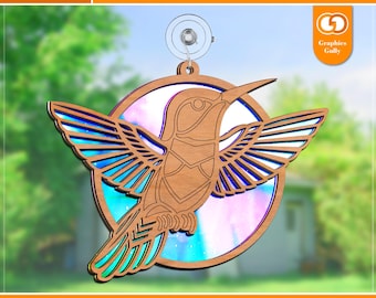 Acchiappasole a forma di colibrì volante in formato SVG / Ornamento da appendere a parete o finestra / Acchiappasole laser in acrilico / File di taglio laser Glowforge / SVG, DXF, PDF /