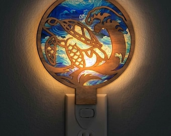 Sea Wave Turtle Night Light SVG | Sea Turtle Lamp Laser Cut File | Ocean LED Night Light | Digital Download | Svg Pdf Dxf