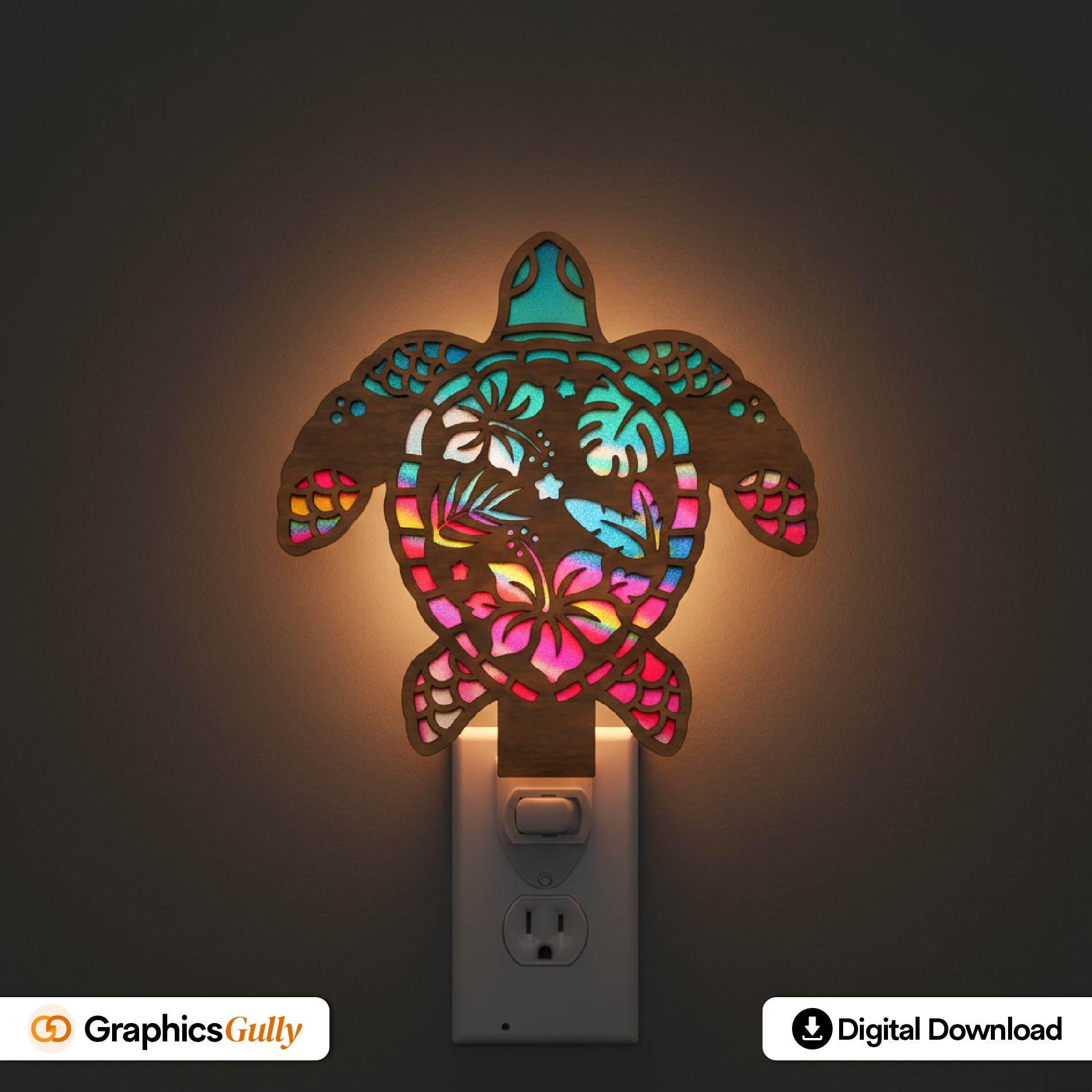 Tropical Sea Turtle Hawaiian Night Light Svg | Hibiscus Flower Layered ...