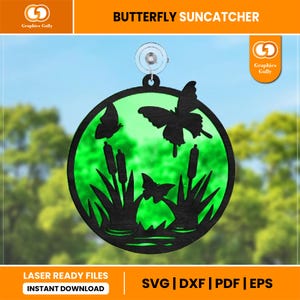 Butterfly Suncatcher Svg | Hanging Window, Garden Ornament |  Acrylic Suncatcher | Glowforge Laser Cut File | SVG, DXF, PDF | Digital File
