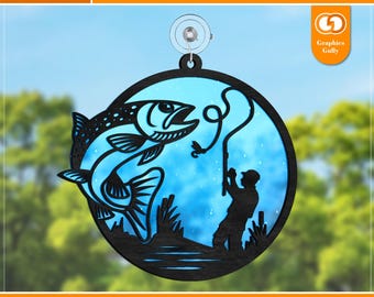 Trout Fly Fishing Fisherman Suncatcher Svg | Window, Garden Ornament |  Acrylic Suncatcher | Glowforge Laser Cut File | SVG, DXF, PDF |