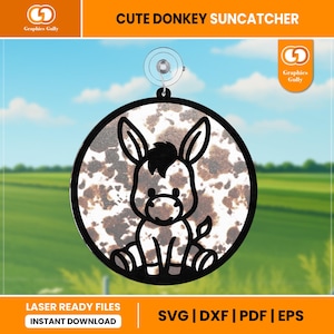 Cute Donkey Suncatcher Svg | Donkey Garden Ornament | Farm Animal Svg | Acrylic Suncatcher | Glowforge Laser Cut | SVG, DXF, PDF File