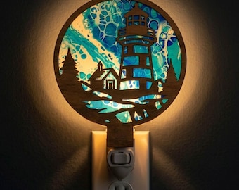 Lighthouse Night Light SVG Design 2 | Coastal Lamp Laser Cut File | Nautical LED Light | Digital Download | Svg Pdf Dxf