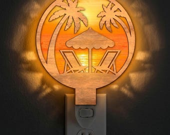 Beach Umbrella Chair Night Light SVG | Coastal Beach Lamp Laser Cut File | Tropical LED Light | Digital Download | Svg Pdf Dxf