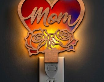 Mom Rose Heart Night Light Svg | Laser Cut File | Lamp Template | Digital Download | SVG PDF DXF