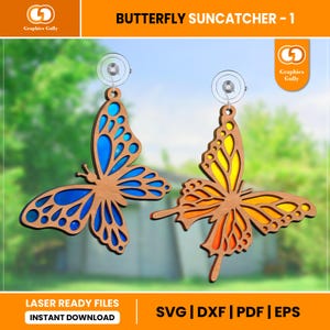Butterfly Laser Suncatcher - 1 | Window, Garden Ornament |  Acrylic Suncatcher | Glowforge Laser Cut File | SVG, DXF, PDF | Digital File