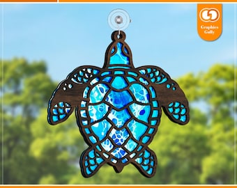 Meeresschildkröte Sonnenfänger SVG | Schildkröte Laser Sun Catcher Datei | Fensterschmuck | Glowforge Laser Cut Datei | SVG, DXF, PDF | Digitale Datei