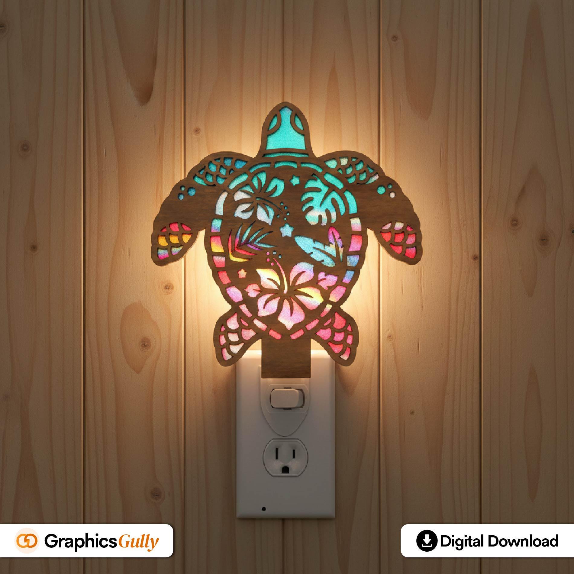 Tropical Sea Turtle Hawaiian Night Light Svg | Hibiscus Flower Layered ...