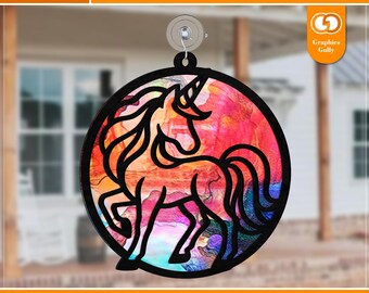 Magical Unicorn Suncatcher Svg | Fairy Tale Suncatcher, Garden Ornament | Acrylic Suncatcher | Glowforge Laser Cut | SVG, DXF, PDF Files |