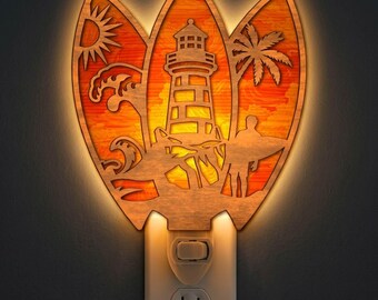 Beach Surfboards Night Light SVG Design 1 | Surf Lamp Laser Cut File | Coastal LED Night Light | Digital Download | Svg Pdf Dxf