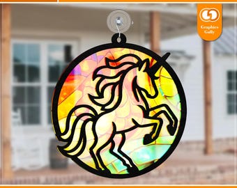 Unicorn Suncatcher Svg | Fairy Tale Suncatcher, Garden Ornament | Acrylic Suncatcher | Glowforge Laser Cut | SVG, DXF, PDF Files |
