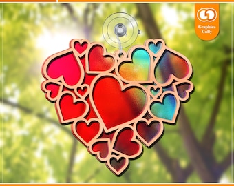 Hearts Suncatcher | Laser Cut Acrylic Suncatcher Ornament for Decor | Glowforge Wood Laser Cutting File | SVG, DXF, PDF | Instant Download |