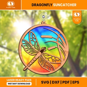 Dragonfly Suncatcher | Acrylic laser Sun Catcher | Hanging Window Ornaments | Glowforge Laser Cut File | SVG, DXF, PDF | Digital File |