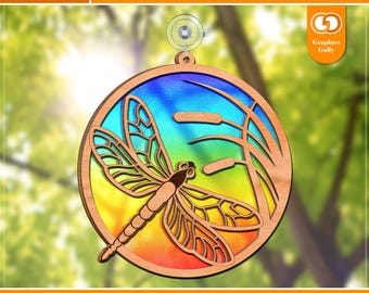 Dragonfly Suncatcher | Acrylic laser Sun Catcher | Hanging Window Ornaments | Glowforge Laser Cut File | SVG, DXF, PDF | Digital File |