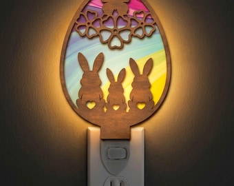 Easter Bunny Family Night Light SVG | Bunny Family Lamp Laser Cut File | Easter Lamp Template | Digital Download | Svg Pdf Dxf