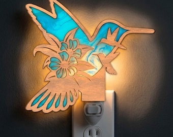 Hummingbird and Flower Night Light Svg | Laser Cut File | Lamp Template | Digital Download | SVG PDF DXF