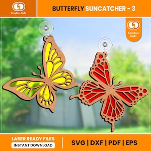 Butterfly Laser Suncatcher - 3 | Window, Garden Ornament |  Acrylic Suncatcher | Glowforge Laser Cut File | SVG, DXF, PDF | Digital File