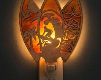 Beach Surfboards Night Light SVG Design 2 | Surf Lamp Laser Cut File | Coastal LED Night Light | Digital Download | Svg Pdf Dxf