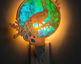Side-View Peacock Night Light Svg | Laser Cut File | Lamp Template | Digital Download | SVG PDF DXF