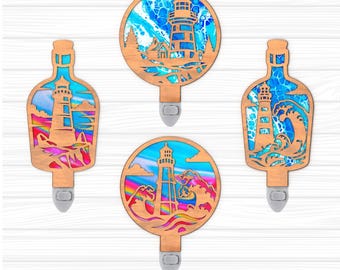 Lighthouse Night Light Bundle SVG | Coastal Lamp Laser Cut File | Nautical LED Light | Digital Download | Svg Pdf Dxf