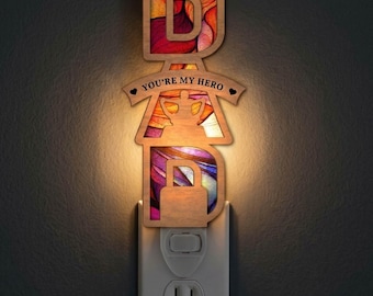 Fathers Day DAD Night Light SVG | Dad Lamp Laser Cut File | Father Gift Lamp Template | Digital Download | Svg Pdf Dxf