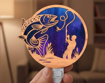 Trout Fly Fishing Fisherman Night Light Svg | Laser Cut File | Lamp Template | Digital Download | SVG PDF DXF