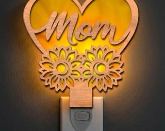 Mom Sunflower Heart Night Light Svg | Laser Cut File | Lamp Template | Digital Download | SVG PDF DXF