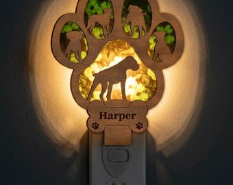 Boxer Dog Night Light SVG | Boxer Lamp Laser Cut File | Dog Lover LED Night Light | Digital Download | Svg Pdf Dxf