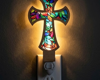 Cross Night Light SVG Design 2 | Christian Cross Lamp Laser Cut File | Religious Lamp Template | Digital Download | Svg Pdf Dxf
