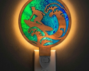 Surfboard Ocean Waves Night Light SVG | Beach Surf Lamp Laser Cut File | Coastal LED Light | Digital Download | Svg Pdf Dxf