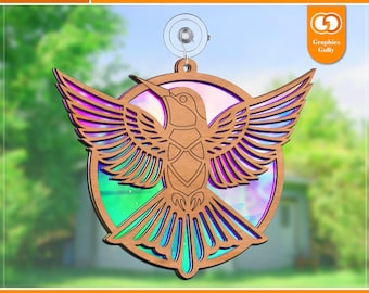 Acchiappasole a forma di colibrì volante in formato SVG / Ornamento da parete e da finestra / Acchiappasole laser in acrilico / File di taglio laser Glowforge / SVG, DXF, PDF /