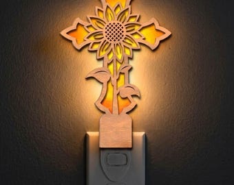 Sunflower Cross Night Light Svg | Laser Cut File | Lamp Template | Digital Download | SVG PDF DXF