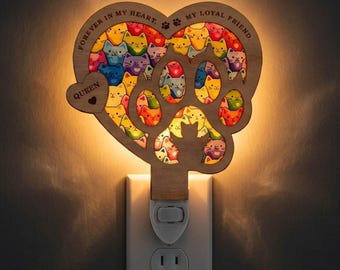 Heart Cat Paw Night Light Svg | Laser Cut File | Lamp Template | Digital Download | Svg Pdf Dxf
