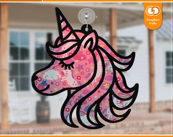 Cute Unicorn Suncatcher Svg | Fairy Tale Suncatcher, Garden Ornament | Acrylic Suncatcher | Glowforge Laser Cut | SVG, DXF, PDF Files |