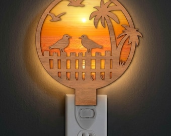 Seagulls Night Light SVG | Coastal Bird Lamp Laser Cut File | Beach Ocean LED Night Light | Digital Download | Svg Pdf Dxf