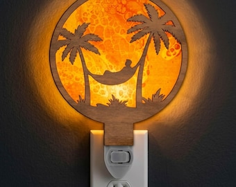 Palm Trees with Hammock Night Light SVG | Tropical Beach Lamp Laser Cut File | Coastal LED Night Light | Digital Download | Svg Pdf Dxf