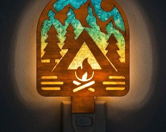Tent Campfire Night Light SVG | Camping Lamp Laser Cut File | Outdoor Adventure LED Light | Digital Download | Svg Pdf Dxf