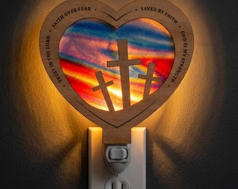 Heart Cross Night Light SVG | Christian Heart Cross Lamp Laser Cut File | Religious Lamp Template | Digital Download | Svg Pdf Dxf