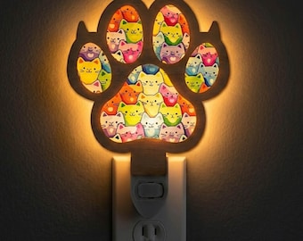 Cat Paw Night Light SVG | Paw Print Lamp Laser Cut File | Cat Lover Lamp Template | Digital Download | Svg Pdf Dxf