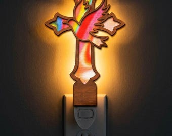 Dove Cross Night Light SVG | Christian Dove Cross Lamp Laser Cut File | Religious Lamp Template | Digital Download | Svg Pdf Dxf