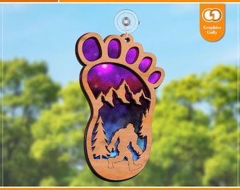 Bigfoot Suncatcher | Sasquatch Hanging Window, Garden Ornament |  Acrylic Suncatcher | Glowforge Laser Cut File | SVG, DXF, PDF |
