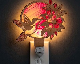 Floral Wreath Hummingbird Night Light Svg | Laser Cut File | Lamp Template | Digital Download | SVG PDF DXF