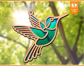 Acchiappasole a forma di colibrì / Svg a forma di colibrì / Arte murale, Ornamento per finestra / Acchiappasole laser in acrilico / File di taglio laser Glowforge / SVG, DXF, PDF