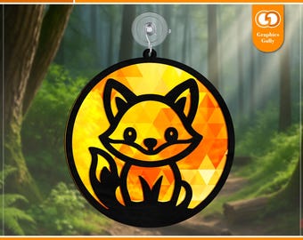 Cute Baby Red Fox Suncatcher Svg | Woodland Animal Svg | Garden Ornament | Acrylic Suncatcher | Glowforge Laser Cut | SVG, DXF, PDF